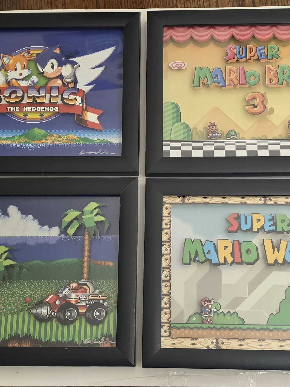 Lot of 4 Rad custom made Pixel Art Shadow Boxes. Sonic. Super Mario World.